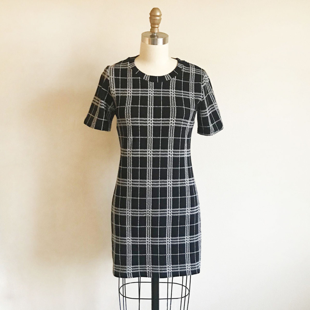 Black and White Grid Mini Sweater Dress